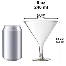 Youngever 12 Pack Plastic Cocktail Glasses, 8 Ounce Shatterproof Martini Cups, Reusable Cocktail Cups