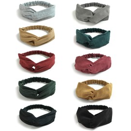 DRESHOW 10 Pack Boho Headbands for Women Girls Elastic Back Criss Cross Hair Band Twisted Head Wrap Solid Hair Accessories
