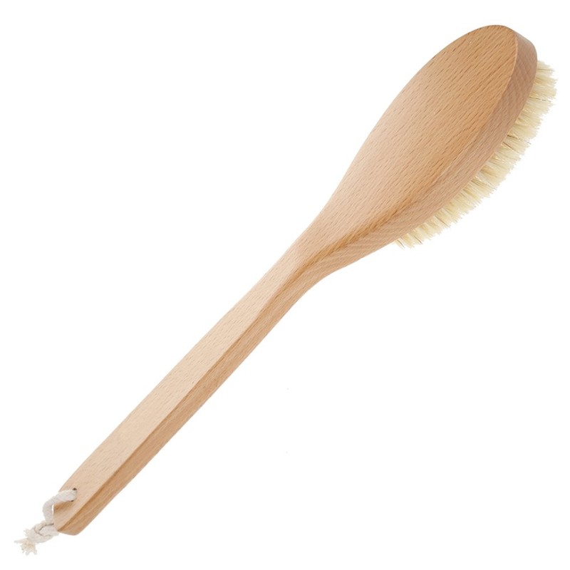Bath Body Brush Long Handle Wooden Shower Brush with Natural