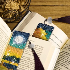 NUFTVI 4 PCS Diamond Art Bookmarks Moonlight, Acrylic DIY Bookmarks with Tassel Kits Gift for Reader & Crafts Lovers