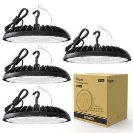 Glitgate LED High Bay Light 200W, 28000lm 5000K High Bay Led Lights (800W MH/HPS Equiv.), UFO Lights with 5ft Cable US Plug for Workshop Barn Warehouse Factory, 4 Pack