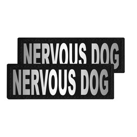 Dogline Nervous Dog Vest Patches – Removable Nervous Dog Patch 2-Pack with Reflective Printed Letters for Support Dog Vest Harness Collar or Leash Size C (2" x 6")