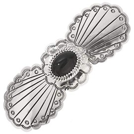 Alltribes Black Onyx Sterling Navajo Hair Barrette Hammered Tail Feathers Accessory on Silver Spring Clip 0099