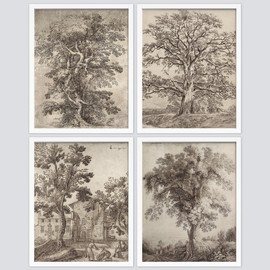 SIGNWIN Framed Poster Forest Tree Sketches Sepia Duotone Wilderness Nature Illustrations Fine Art Decorative Country/Farmhouse Vintage for Living Room, Bedroom, Office - 12"x16"x 4 White
