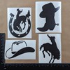Cowboy Decal 4 Pack: Bucking Bronco Silhouette, Cowboy Hat, Hat