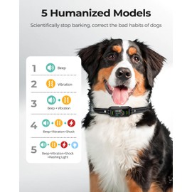 Bark Collar, Rechargeable Dog Bark Collar, Anti Barking Training Collar with Flashing Light, 5 Adjustable Sensitivity Beep Vibration, Bark Collar for Small Medium Large Dogs, IP67 Waterproof