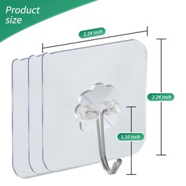 junqixing Adhesive hooks wall hanging hook,heavy-duty self-adhesive hook 22lb (Max),used for coat and hat buckles, bathroom showers, kitchen wardrobes,transparent(24 pcs)