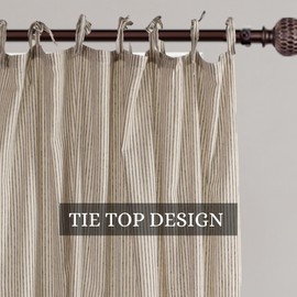 THE ART BOX Gauze Striped Curtains, Boho Linen Gauze Tie Top Hanging Curtains Light Filtering Door Window Treatment 2 Panel Drapes for Living Room Home Décor Black (72"x42" Each Panel)
