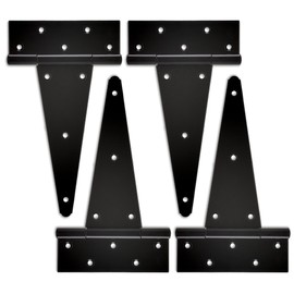 10 Inch T-Strap Heavy Duty Gate Hinges - 4 Pack Black Wrought Iron Tee Shed Door Hinges, Rustproof Hardware for Wooden Fence, Barn Door, Shed Gate, Yard Outdoor Use