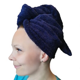 LLAMAXY Hair Towel 100% Pure Organic Cotton Hair Drying Towels Adult Child Hair Wraps Hair Turban - Towel Wrap Hair Drying Towel - Quick Twist Rapid Dry Towel - Cap -1 pack of Navy Blue
