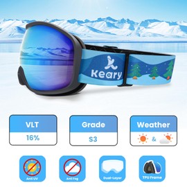 Keary Kids Ski Goggles for 3-14 6-14 Snowboard Goggles Snow Goggles Kids Toddler Boys Girls Youth Child Snowboarding Goggles UV Protection Anti-Fog Blue Winter Snow Sports with Helmet
