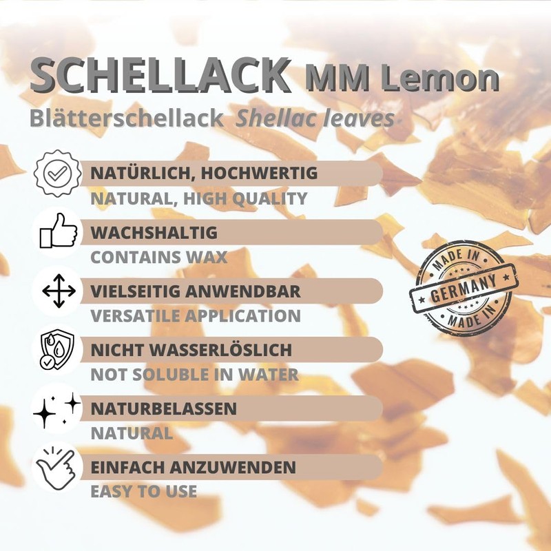 DistrEbution.com Shellac MM Lemon 200g Leaf Shellac Polishes Varnishes Seals