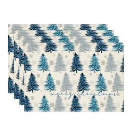 Artoid Mode Blue Merry Christmas Placemats Set of 4, 12x18 Inch Seasonal Winter Table Mats for Party Kitchen Dining Decoration
