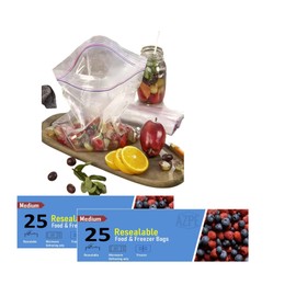 50 Zip Lock Bags Medium, Resealable Food Bags Zip Seal, 1 Gallon Capacity Zip Food Bags, Freezer Bags, Reusable Airtight Leakproof Grip Seal, Multi Use for Travel, Home & Office.