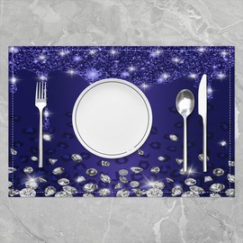 45x30cm Glitter Diamond Leopard Table Place Mats, Silver Purple Shiny Animals Placemats Set of 4 Luxury Colorful Bling Placemat for Kitchen Dining Table Indoor Outdoor