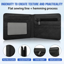 Teen Boys Cool Wallet Funny Leather Wallets Credit Id Card Cash Holder Black Rfid Blocking Zipper Cute Kawaii Aesthetic Wallets With Coin Pocket Id Window For Teen Boy Male Youth Guys Men Teenager