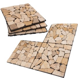 DIY Deck Tiles Natural Patio Marble Floors, Outdoor Garden Terraces Balcony Floors, Decking Easy to Install, Efficient Drainage (khakipink)