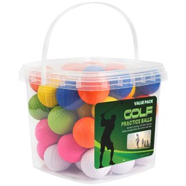 FINGER TEN Golf Practice Balls Foam Colored Value 50 Pack with Bucket, Golf Ball Lightweight Limited Flight for Men Women Driving Range Backyard Training (Muticolor)