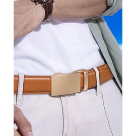 Founders & C Ratchet Belts for Men-Black/Brown Belt Leather 1 3/8" for Casual Dress-Micro Adjustable Belt (Light Brown-Gold Buckle, 32" to 38" Waist Adjustable)