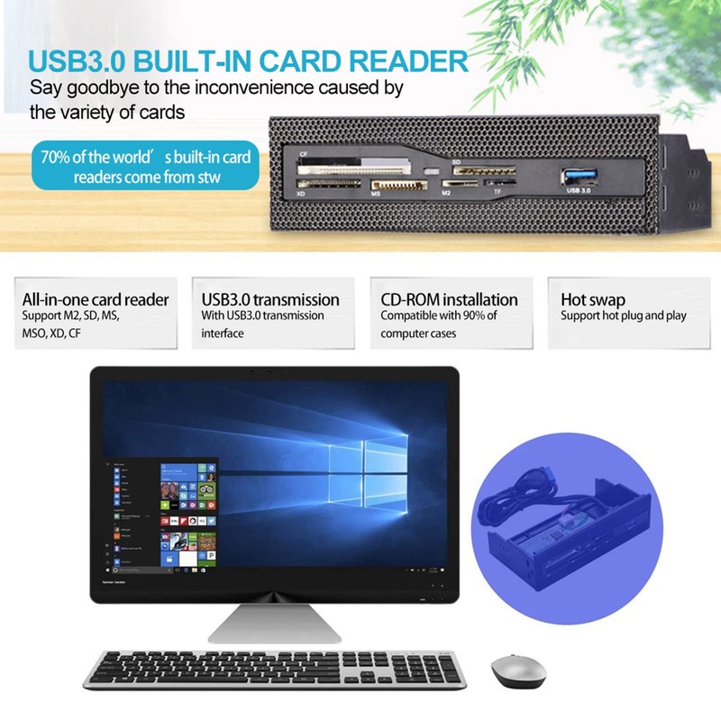 Agatige Internal Card Reader, 5.25 Inch USB 3.0 PC Front