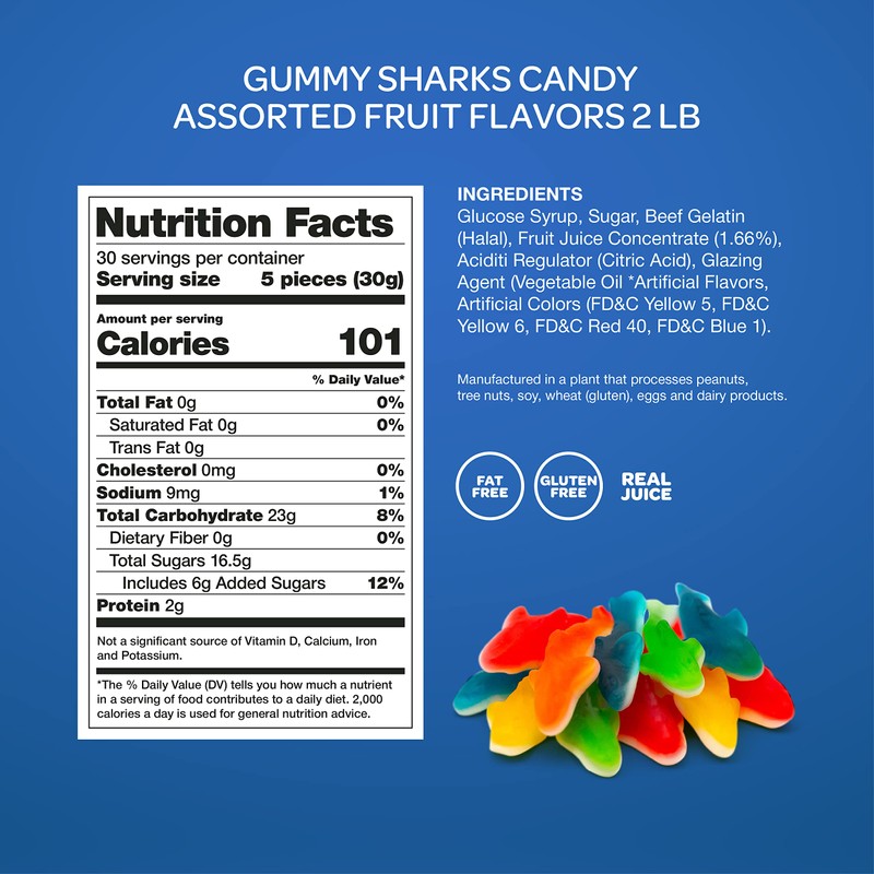 Gummy Sharks Candy - 2 Pound Bulk Pack (About 150
