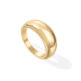 HeartMoonFox Gold Dome Chunky Rings for Women | 14K Gold Plating Stainless Steel Wedding Dome Chunky Band Ring for Women Minimalist Jewelry Size 5-10 (Gold, 6.5)