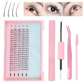 DIY Lash Extension Kit, Diamond False Eyelashes with Glitter Rhinestones, Lash Bond and Seal, Brush, Tweezers (Sliver)