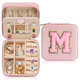 Parima Jewelry Organizer Box, Jewelry Organizer Travel Jewelry Case | Ring Organizer Necklace Organizer Earring Organizer Box | Jewelry Travel Organizer | Small Jewelry Organizer - Letter M, Pink