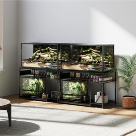 ZZJIHAI 120 Gallon Fish Tank Stand with Power Outlets, Heavy Duty Large Aquarium Stand with Light, Double Reptile Tank Turtle Terrariums Table for Fish Tank Accessories Storage,1100LBS Capacity