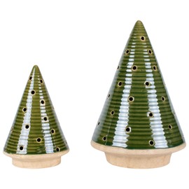 DEMDACO Glossy Green Tree 9.5 x 6 Stoneware Decorative Tea Light Candle Holder Set 2