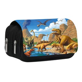 MEZHEN Dinosaur Pencil Case Boys Dinosaur Large Capacity Pen Bag Dino Double Zip School Pencil Case for Boys Teenagers, yellow, School backpack