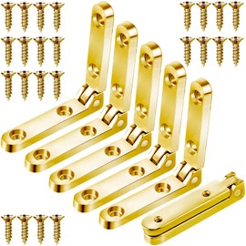 HINZIC 6 Pcs Small Hinges for Wooden Box 90 Degree Gold Wine Jewelry Box Hinge Chest Case Cabinet Hardware with 24 Screws