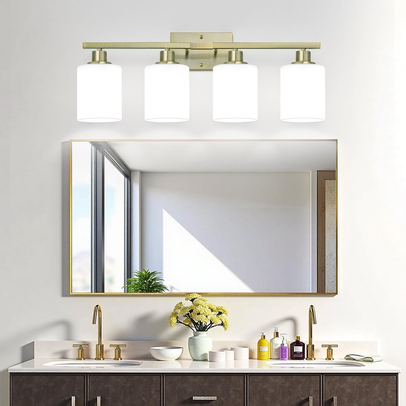 MOKATNG 4-Light Bathroom Light Fixtures, Aged Brass Vanity Light with