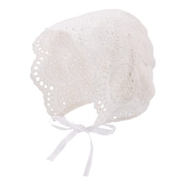 Lace Baby Girls Hat Cotton Christening Bonnet for Newborn Infant Girls White Princess Sun Protection Hat 0-3 Months (Cloth-Flower Dots, 3-9 Months)