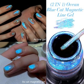 Blue Liner Glitter Nail Art Liner Nail Polish - Shimmer Cat Eye Gel Nail Polish Magnetic - Nail Pen - Soak off Gel Nail Varnish UV for French Manicure