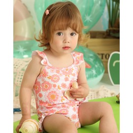 Baby Swimsuit Girls Coral Bathing Suit Floral Toddler Girl Swimsuit Fly Sleeve Bikini Swimwear Infant Vintage Bathing Suit for Girl 12-18 Months
