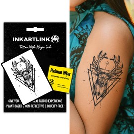 INKARTLINK Temporary Tattoos, Semi Permanent Tattoos, Adult Art Designs, Waterproof Temporary Tattoos, Party Favors, Tattoo Stickers Realistic, No Adhesive, Lasts 1-2 Weeks (Deer King)