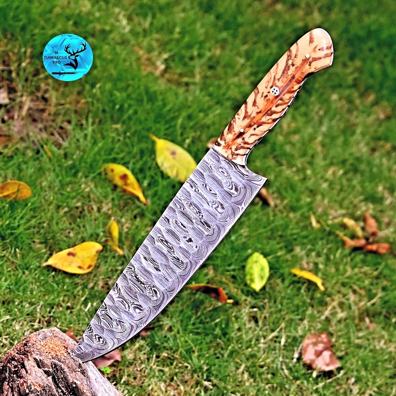 Damascus Custom HandMade Forged Damascus Steel Blade Chef Knife PineCone