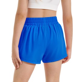 Stelle Girl's Athletic Shorts with Liner Zipper Pockets Elastic Waist Running Shorts Sports Active Shorts for Teen Kids(Sapphire,L)