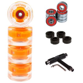 FunTomia Set of 4 (LED) Longboard/Skateboard/Mini Board Wheels (Big Wheels) in 65 x 45 mm 80A Including ABEC-9 Ball Bearings and Metal Spacer 80A Wheel Hardness