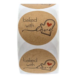 1.5" Round Natural Brown Kraft Baked with Love Stickers / 500 Labels Roll / Homemade with Love Craft Stickers / Made in The USA