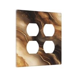 Spshian Decorative Outlet Covers Abstract Gold Black Marble Texture 2 Gang Wall Plate Cover Double Duplex Receptacle Two Switch Light Switch Cover Plate Jumbo Dual Face Plate