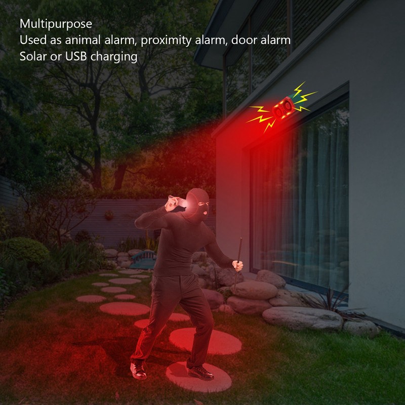 Outdoor Solar Motion Sensor Alarm Waterproof 13 Sounds Dog Barking