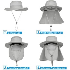 29 IYEBRAO Mens Sun Hat with Face Neck Flap UV Protection for Fishing Hiking Garden Work（Light Gray＆Khaki）
