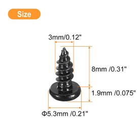 TA-VIGOR 100Pcs Self Tapping Screws, M3 Phillips Pan Head Screw, 8mm Round Head Tapping Screws, Stainless Steel Machine Wood Fasteners Bolts for Wood, Drywall, Furniture, Repairing, Black