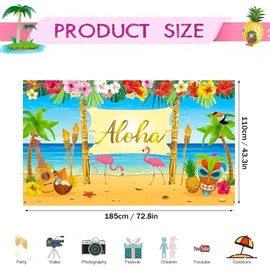 CHEUNGHAO Hawaiian Aloha Party Decoration, 185 x 110 cm Extra Large Summer Luau Beach Party Banner Backdrop Background Photography for Baby Shower Tropical Themed Decoration Birthday Musical Party