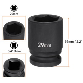HARFINGTON 6-Point Impact Socket 3/4" Drive 29mm Metric 40Cr Alloy Steel Spindle Axle Nut Impact Socket