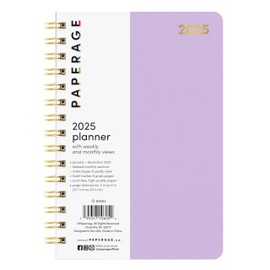 PAPERAGE 2025 Weekly & Monthly Spiral Bound Planner (Lavender), 12 Month (January 2025 - December 2025), 5.5 in x 8 in, Weekly & Monthly Spreads, Includes Additional Note Pages & Trackers