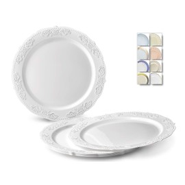 " OCCASIONS " 120 Plates Pack, Vintage Style, Disposable Wedding Party Plastic Plates (10.25'' Dinner Plate, Portofino Plain White)