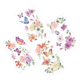 KOMBIUDA 1set Butterflies Peony Wall Decals Floral Stickers for Home Decor Easy Peel and Stick Design for Living Room Bedroom Nursery Each Cute Wall Decor